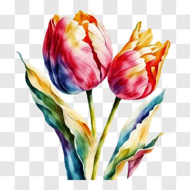 Download Watercolor Tulips Artwork PNG Online - Creative Fabrica