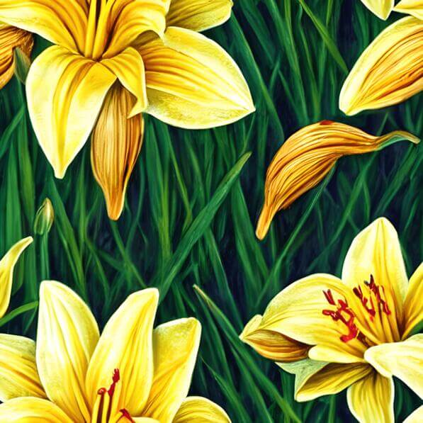 Download Seamless Pattern of Yellow Lilies on Green Grass Patterns ...