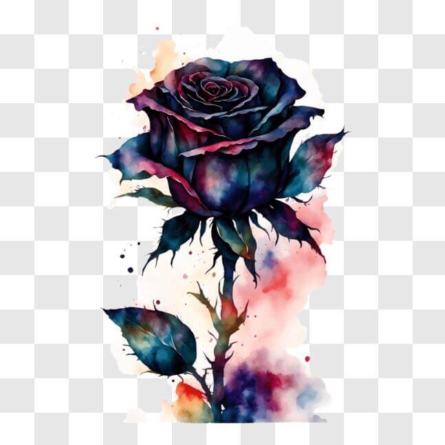 Download Black Rose with Watercolor Splashes PNGs Online - Creative Fabrica