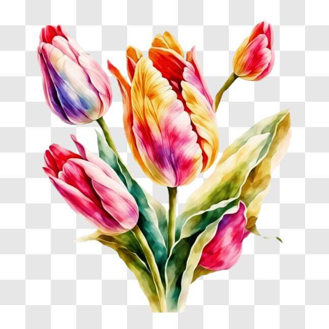 Download Colorful Tulips Watercolor Painting PNG Online - Creative Fabrica
