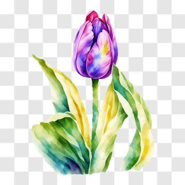 Download Watercolor Painting of a Purple Tulip Flower PNG Online ...