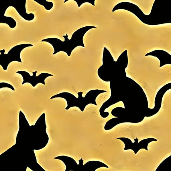 Download Silhouettes of Cats and Bats on a Yellow Background Patterns ...