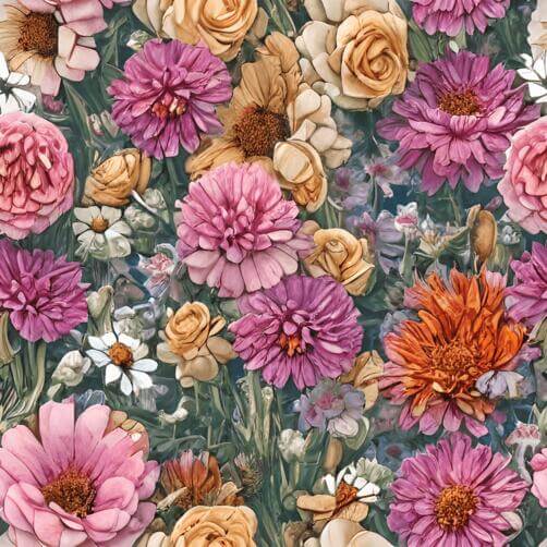 Seamless Floral Pattern in Pink, Orange, Yellow, and White Seamless Floral Pattern in Pink, Orange, Yellow, and White thumbnail