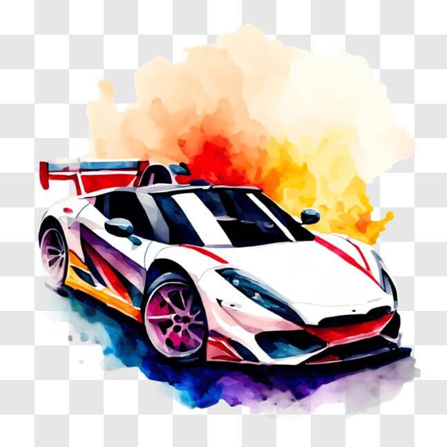 Download Colorful Watercolor Sports Car in Motion PNG Online - Creative ...