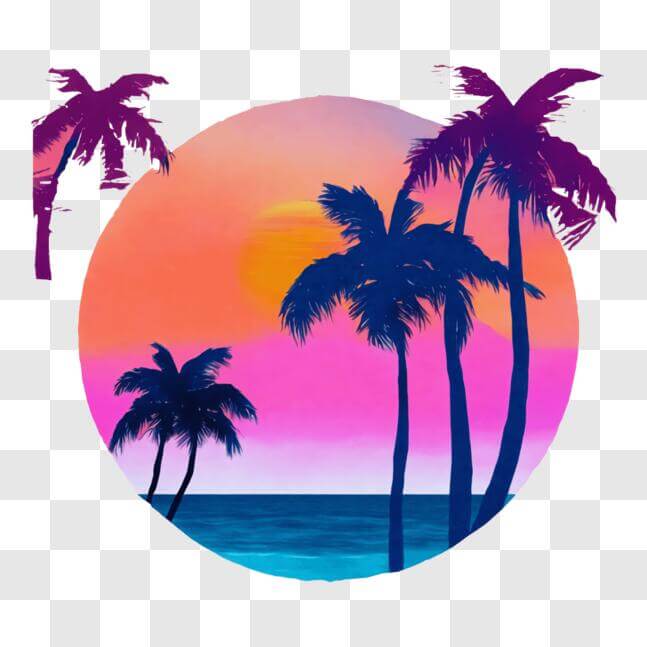 Download Circle of Palm Trees at Sunset PNG Online - Creative Fabrica
