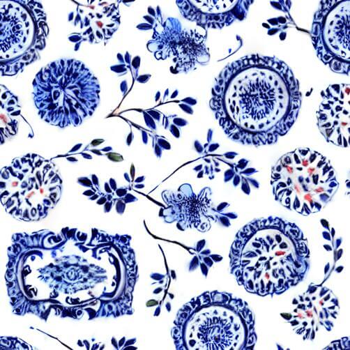 Download Blue and White Floral Pattern with Birds and Butterflies ...