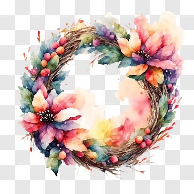 Download Colorful Flower and Berry Wreath for Holidays and Special ...