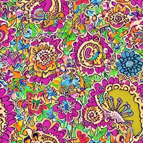 Colorful Floral Pattern in Psychedelic Art Style Colorful Floral Pattern in Psychedelic Art Style thumbnail