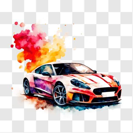 Descarga Salpicaduras de pintura coloridas en un coche deportivo blanco PNG  En Línea - Creative Fabrica