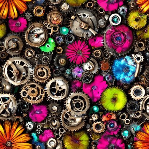 Colorful Gears, Flowers, and Clocks Artistic Arrangement Colorful Gears, Flowers, and Clocks Artistic Arrangement thumbnail