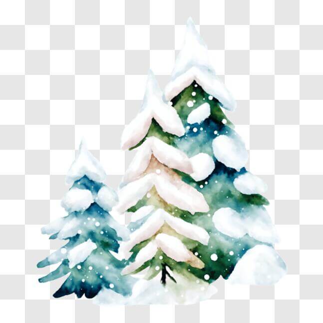 Download Snowy Pine Trees Watercolor Painting for Winter Decor PNG ...