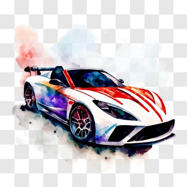 Download Colorful White Sports Car Painted in Watercolor PNG Online ...