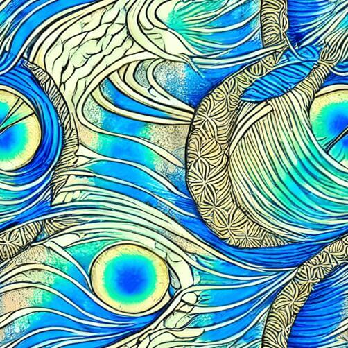 Colorful Painting of Peacock Feathers on Blue Background Colorful Painting of Peacock Feathers on Blue Background thumbnail