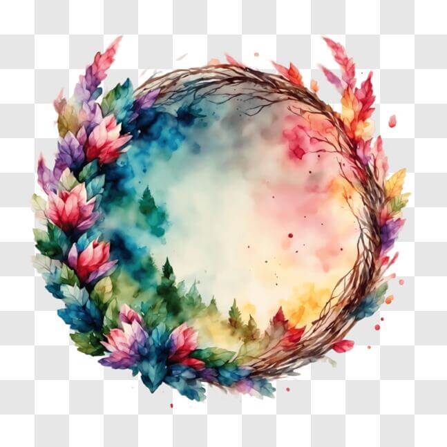 Download Watercolor Wreath with Colorful Leaves and Branches PNG Online ...