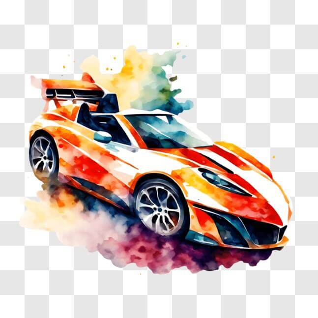 Download Colorful Painting of Orange Sports Car PNG Online - Creative ...