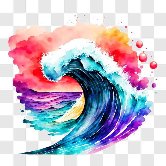 Download Colorful Watercolor Ocean Wave with Splashes and Bubbles PNGs ...