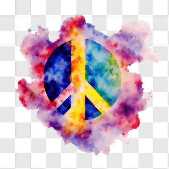 Download Colorful Peace Sign With Watercolor Splashes Abstract Image Png Online Creative Fabrica 