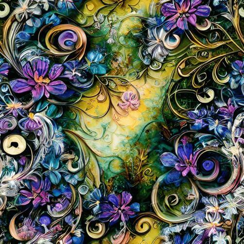 Abstract Painting with Flowers in Purple, Blue, and Green Abstract Painting with Flowers in Purple, Blue, and Green thumbnail