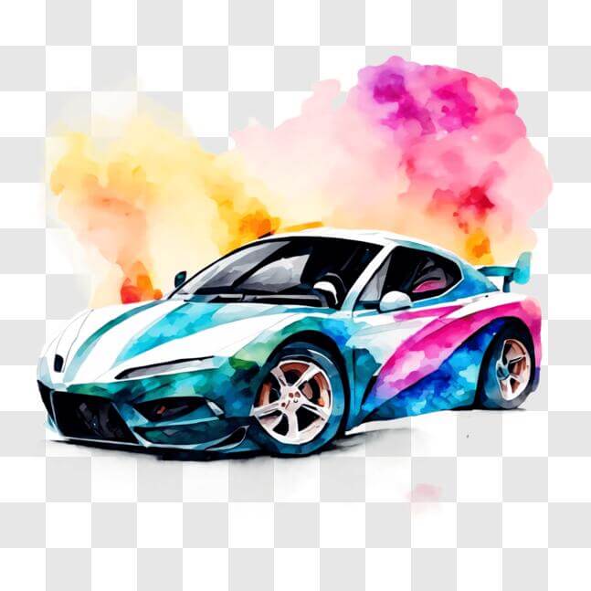 Download Colorful Watercolor Sports Car Advertisement PNGs Online ...