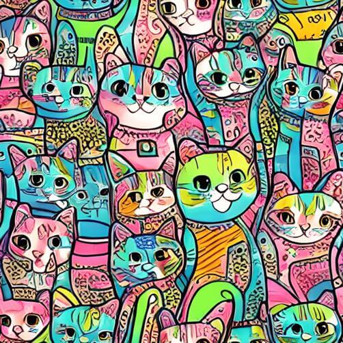 Colorful Seamless Pattern with Cats on Green Background Colorful Seamless Pattern with Cats on Green Background thumbnail