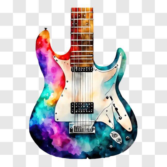 Download Colorful Watercolor Electric Guitar Artwork PNG Online ...