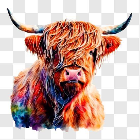 Vaca das Terras Altas Colorida com Chifres Longos Planos de Fundo Vaca das Terras Altas Colorida com Chifres Longos Planos de Fundo thumbnail