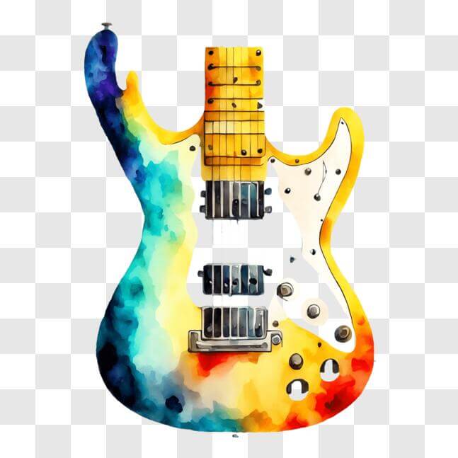 Download Vibrant Watercolor Painted Guitar PNG Online - Creative Fabrica