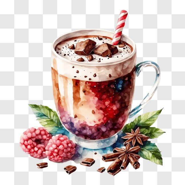 Download Delicious Hot Chocolate with Raspberries and Cinnamon PNG ...