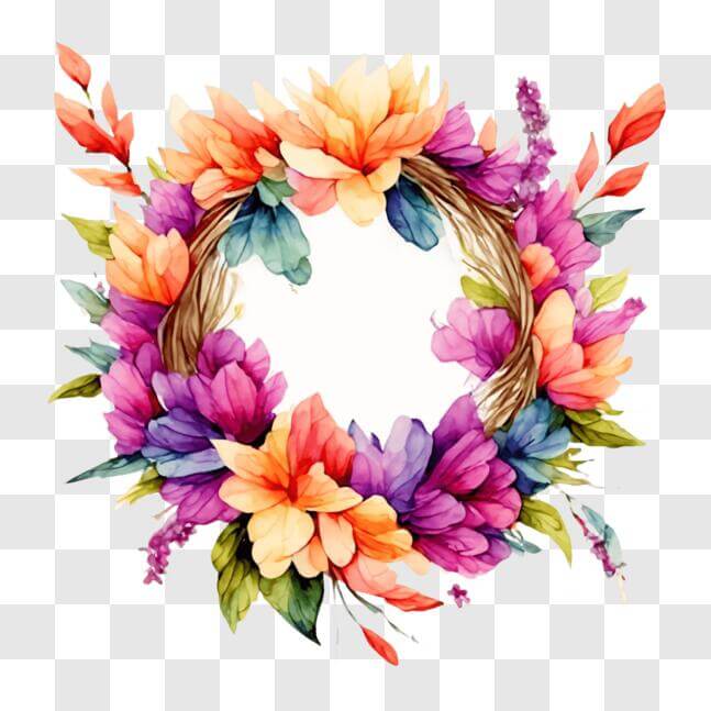 Download Colorful Watercolor Wreath for Home Decoration PNG Online ...