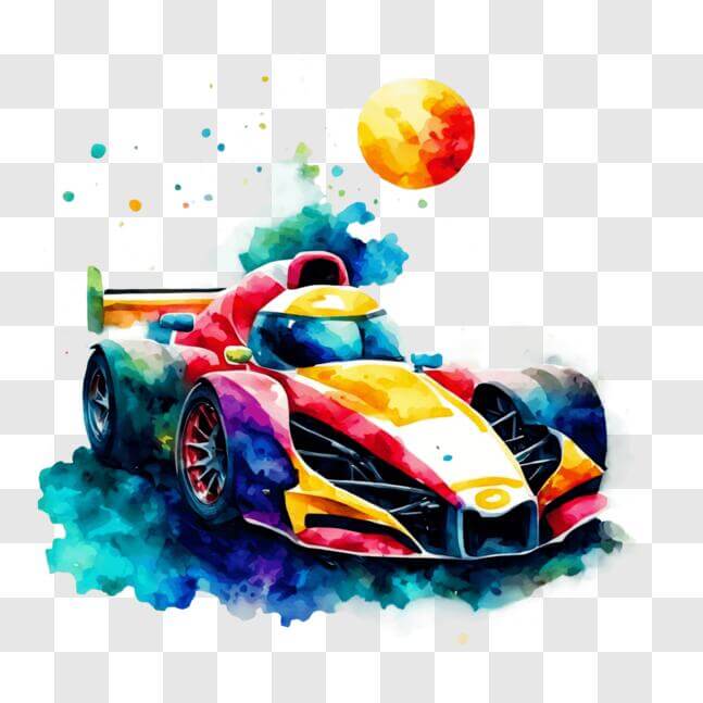 Download Colorful Race Car with Moon and Stars Watercolor Painting PNG ...