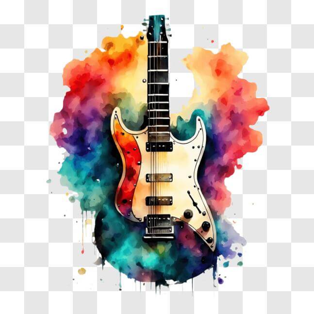 Download Colorful Abstract Electric Guitar with Watercolor Splatters ...