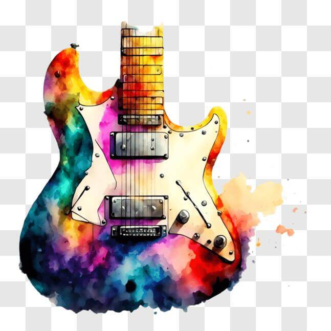 Download Colorful Electric Guitar with Watercolor Splashes PNG Online ...