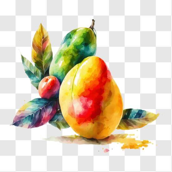 Scarica Vibrante Pittura ad Acquerello di Mango e Foglie PNG Online - Creative  Fabrica