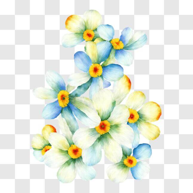 Download Watercolor Painting of Blue and Yellow Flowers on Black ...