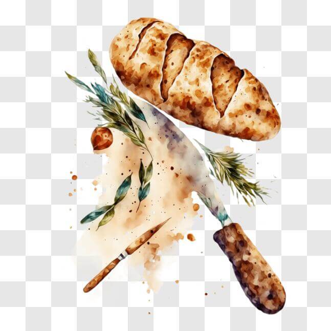 Download Watercolor Artwork of Bread and Herbs PNG Online - Creative ...
