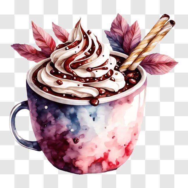 Download Delicious Hot Cocoa with Whipped Cream and Chocolate Syrup PNG ...
