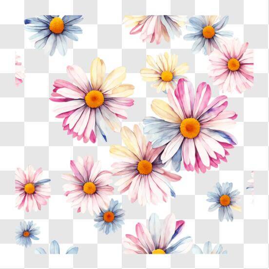 Wall Mural Seamless floral pattern with pink flowers on a white background  