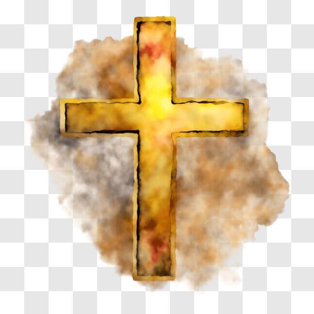 Download Symbol of Christianity Yellow Cross on Clouds PNG Online