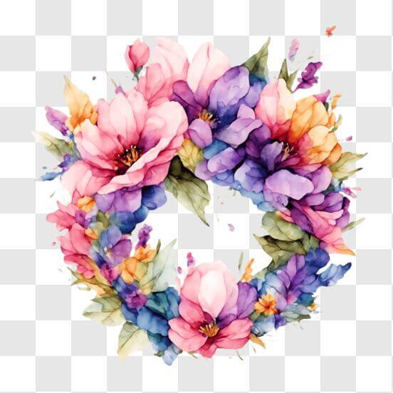 Download Watercolor Floral Wreath with Pink and Purple Flowers PNGs ...