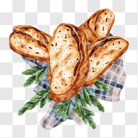 Download Watercolor Painting of Bread Slices with Rosemary PNG Online ...