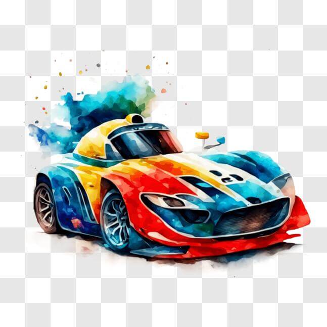 Download Abstract Racing Car with Vibrant Colors and Paint Splashes PNG ...