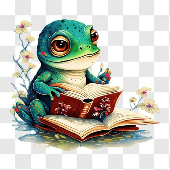 Download Curious Frog Reading a Book PNG Online - Creative Fabrica