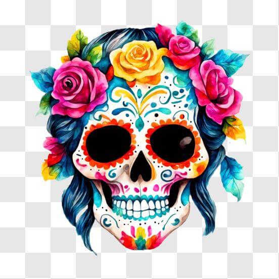 Download Colorful Day of the Dead Skull with Flowers and Sugar Skulls ...