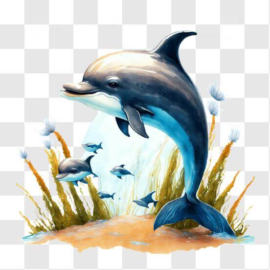 Download Dolphin in Ornamental Circle with Stars and Flowers PNGs ...