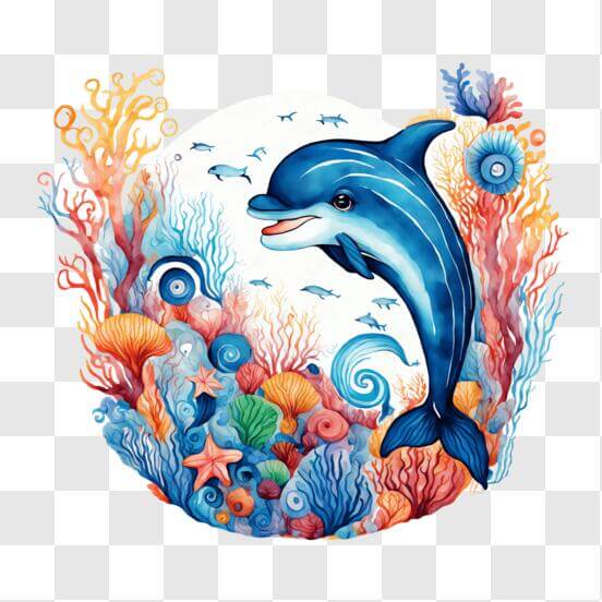Download Dolphin in Ornamental Circle with Stars and Flowers PNGs ...
