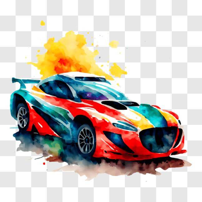 Download Vibrant Racing Car with Artistic Paint Splashes PNG Online ...