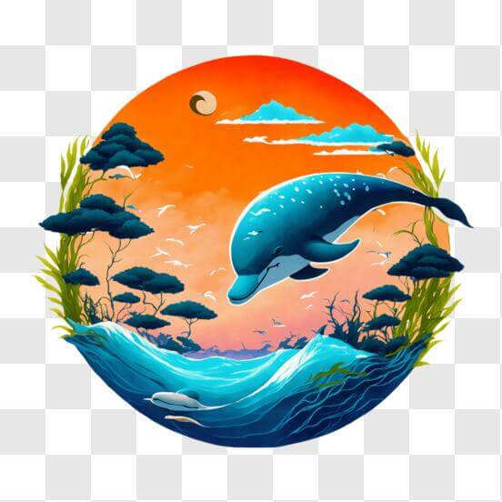 Download Dolphin in Ornamental Circle with Stars and Flowers PNGs ...