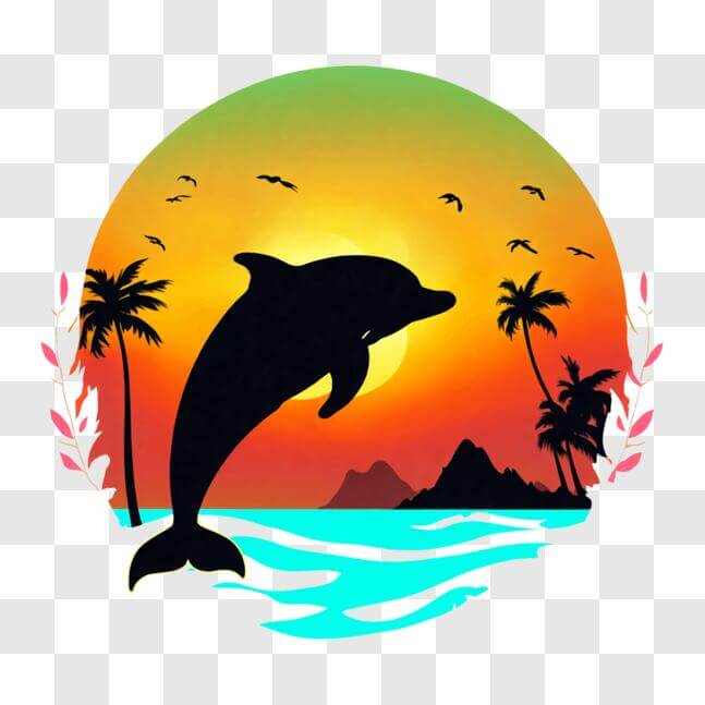 Download Dolphin Jumping Out of Water at Sunset with Palm Trees PNGs ...