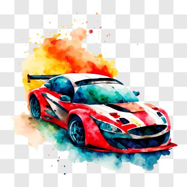 Download Dynamic Red Racing Car with Vibrant Paint Splashes PNG Online ...