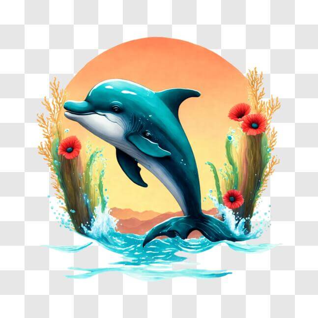Download Dolphin swimming in the ocean with poppies PNGs Online ...